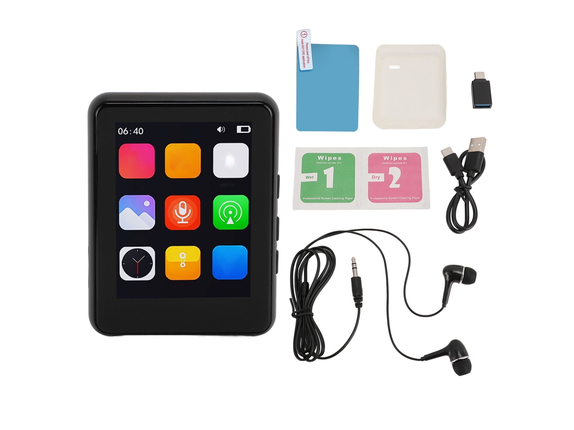 Mp3 Player Con Altavoz Auriculares 64 Gb 2,4 Pulg. Pantalla Táctil Hifi Fm Portátil Recepción Grabación De Voz Ebook Negro