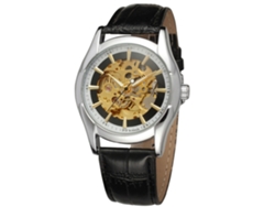 Reloj De Pulsera Winner Para Hombre Con Movimiento Mecánico Y Correa De Piel Sintética (negro+plata)