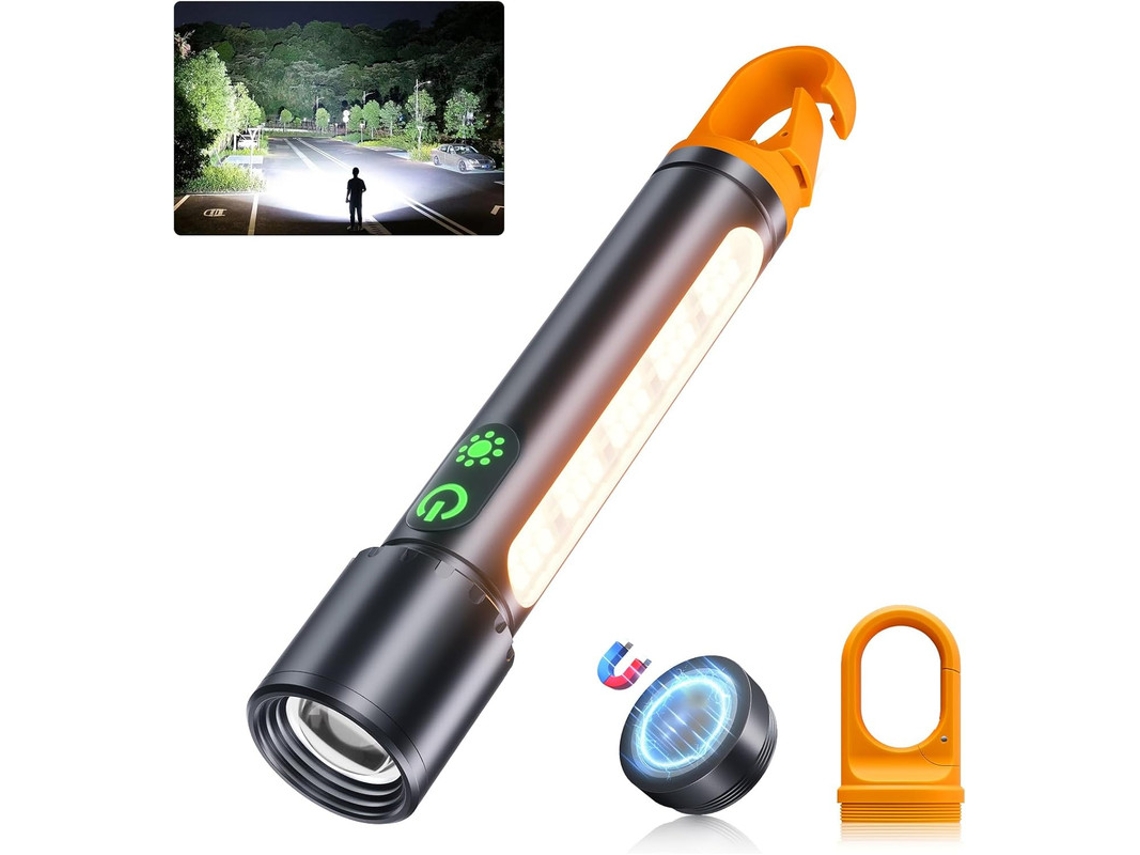 Linterna Led Magnética Recargable, Luz Cob Con 9 Modos, Zoom Y Gancho Para Camping Y Emergencias (negro)
