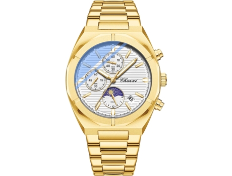 VEANXIN Relojes de pulsera multifuncionales de acero inoxidable para hombre-Oro blanco