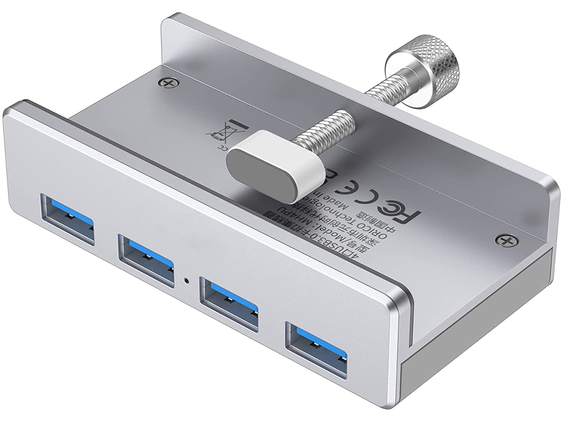 Concentrador Usb 3.0 Con Adaptador De Pinza, Divisor Usb De 4 Puertos En Aluminio Con Puerto Extra De Alimentación Y Cable De Datos Usb 1,5m, Expansor
