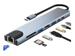 Adaptador concentrador USB-C 8 en 1, Yizhood 2017L Plata