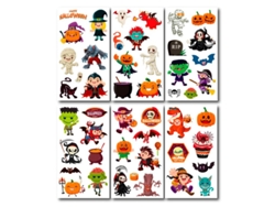 Pack de 6 Tatuajes Halloween caricaturas en modelos surtidos de 6,8 cm