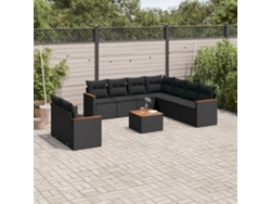 Conjunto de sofá de jardín de 10 piezas con cojines en mimbre sintético negro de DKD Home Decor