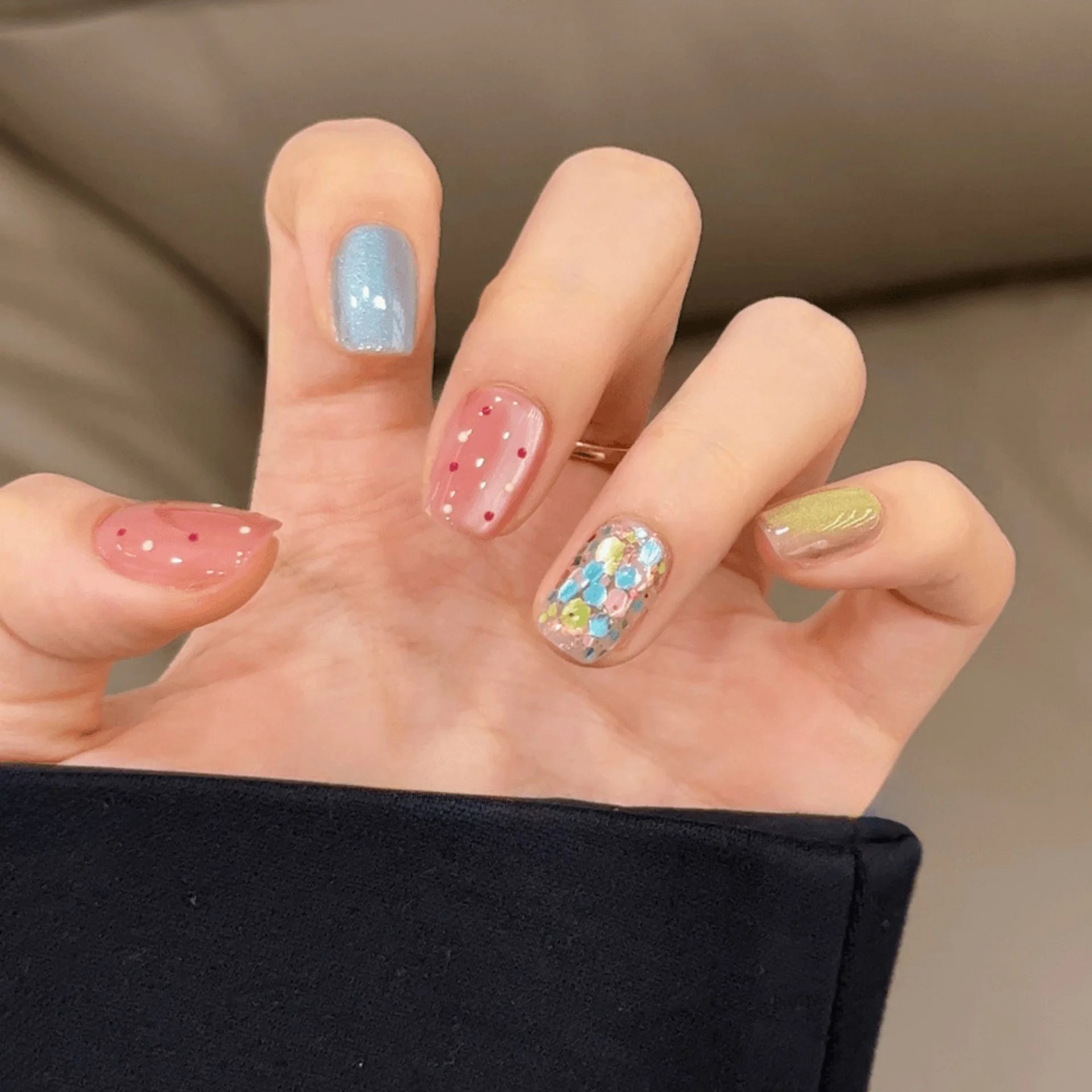 (334-xs) 10 Piezas De Uñas Postizas Hechas A Mano Con Diseño De Ojo De Gato, Cortas, Cuadradas Y Redondas, Para Pegar.