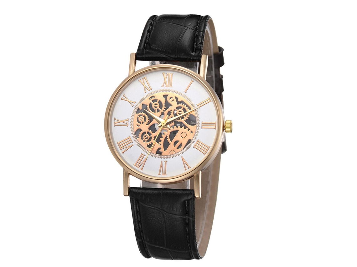 Reloj De Pulsera De Cuarzo Para Mujer Con Números Romanos, Informal Y Elegante, Negro.
