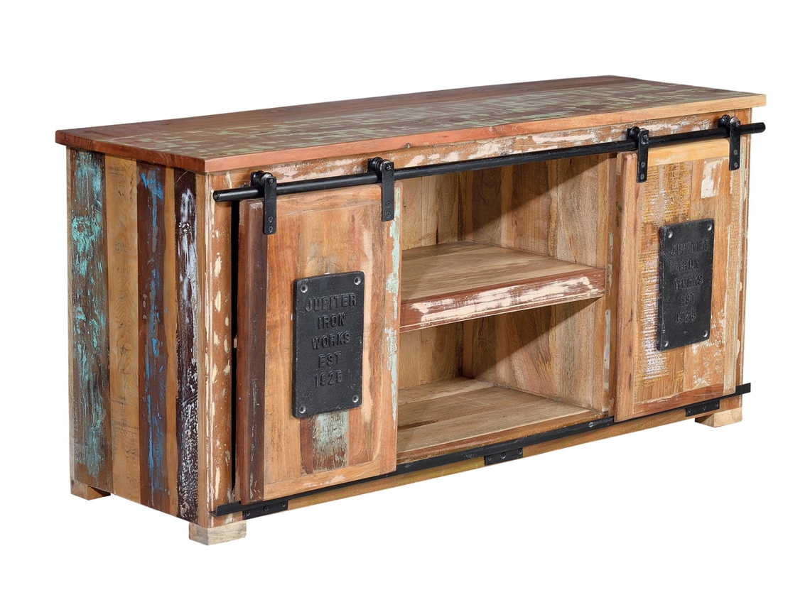 Mueble TV madera reciclada multicolor MULTICOLOR.GINER Y COLOMER 62x40x130