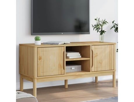 Mueble de TV FLORO madera maciza pino marrón cera 114x43x55 cm