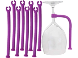 Set De 8 Portavasos De Silicona Morado Para Lavavajillas, Ajustable Y Seguro Para Copas De Vino