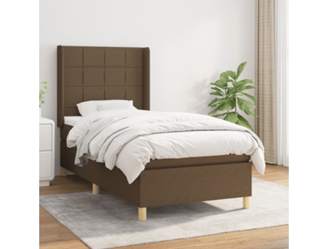vidaXL Cama con somier y colchón 90x200 cm tela marrón oscuro