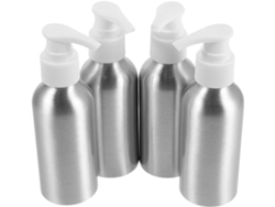 4 Pièces Petits Flacons À Pompe En Aluminium Argenté 120ml Con Blanche En Plastique, Distributeu...