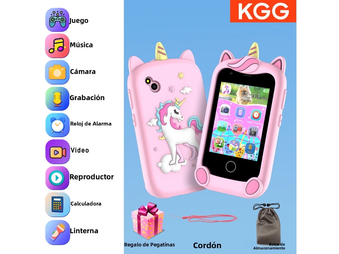 (Rosa + Bolsa) Smartphone para niños con cámara, pantalla táctil y reproductor MP3