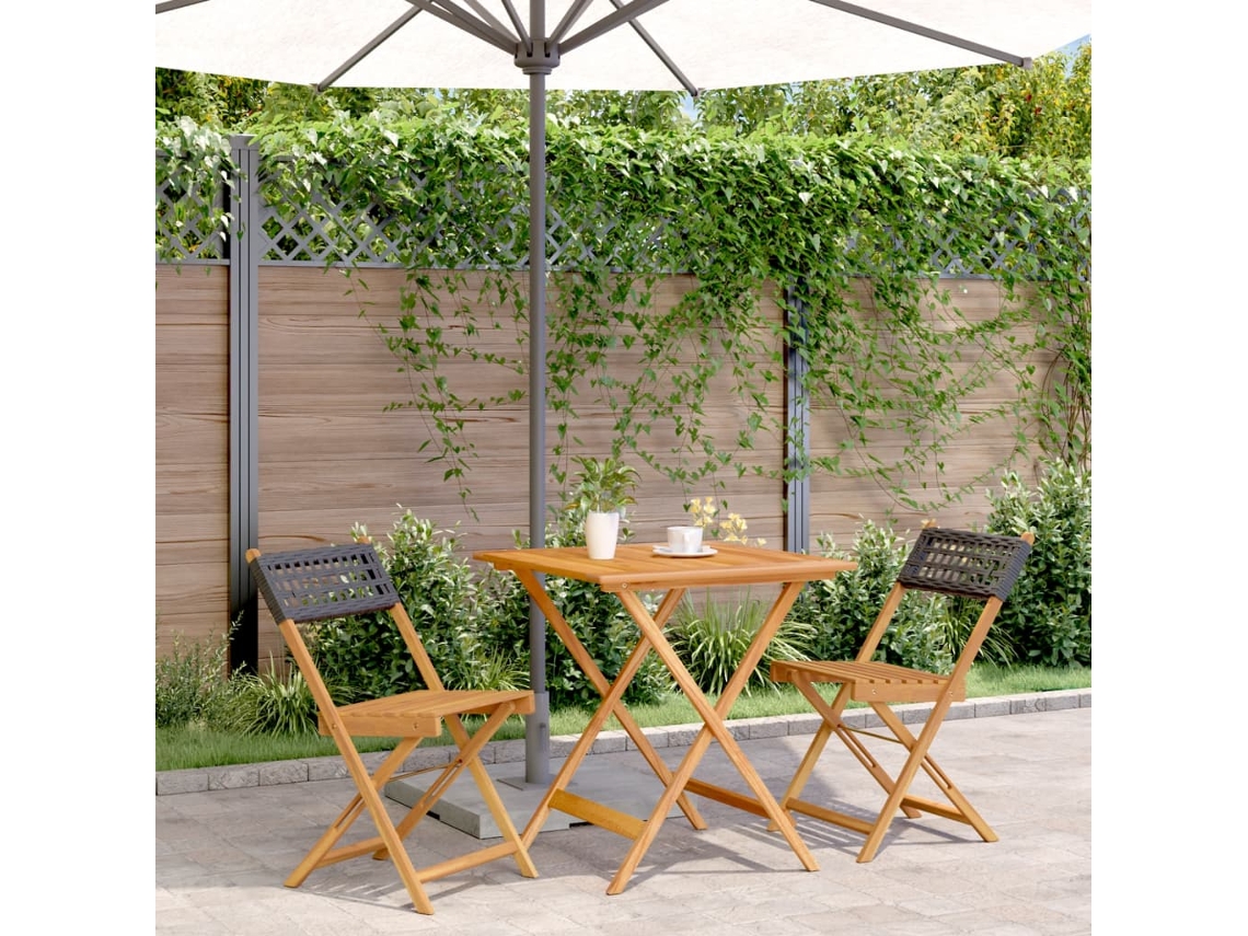 Conjunto de bistró de 3 piezas en mimbre negro y madera maciza Dkd Home Decor