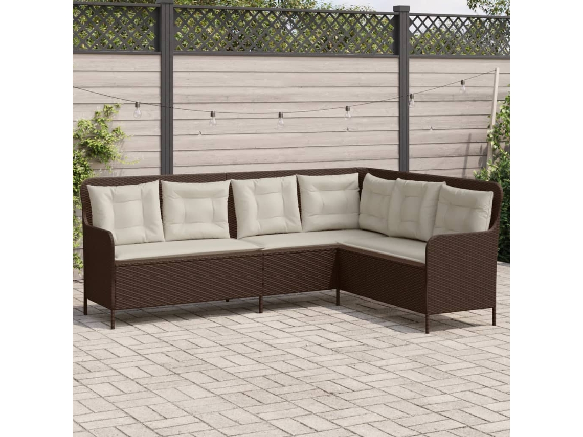 Sofá de jardín en forma de L con cojines de mimbre marrón, Dkd Home Decor