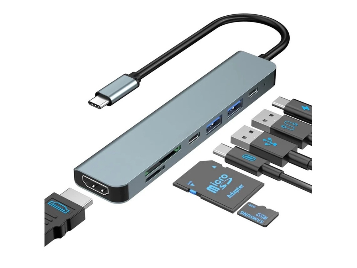 Concentrador USB C, adaptador 7 en 1, adaptador multipuerto con HDMI 4K, 1 USB Ce, 2 USB A, PD 100 W, SD/TF, estación de acoplamiento USB C para MacBook Air.
