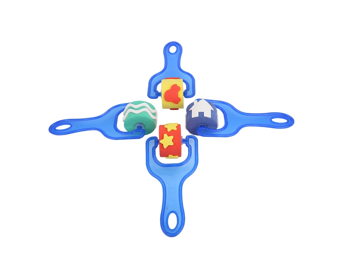 4pcs Ferramenta Diy De Pintura Para Crianças Pincel De Esponja Com Rodinha (cabo Azul)