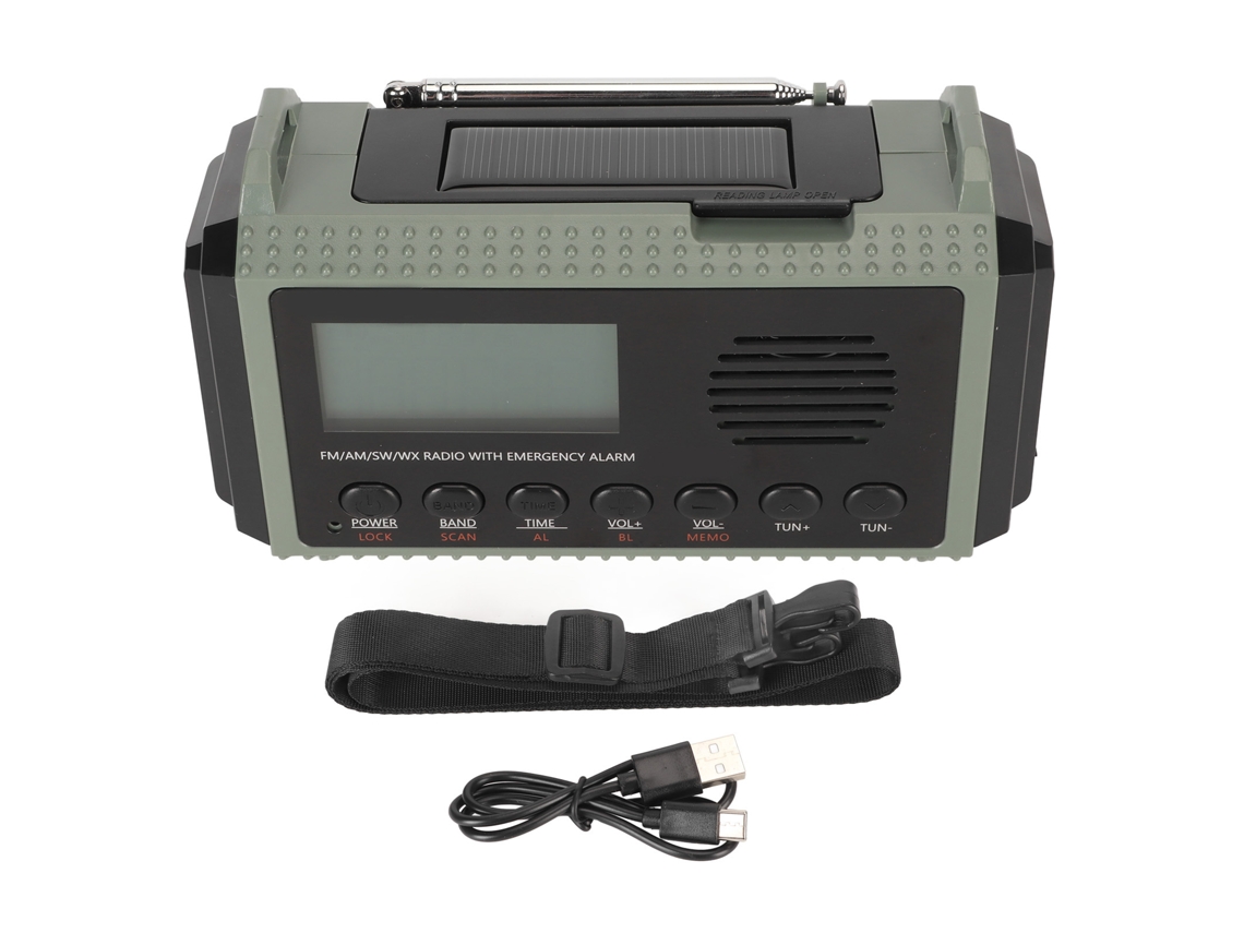 Rádio De Emergência Com Manivela E Carregamento Solar 10000mah Fm Am Sw Wx Lcd Portátil