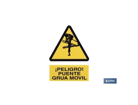 Señal poliestireno 420x297 mm. peligro puente grúa móvil