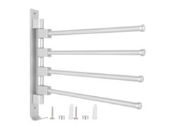 Toallero De Aluminio Espacial Con 4 Barras Y Ganchos, Organizador De Baño Para Uso Doméstico Y Hotelero.
