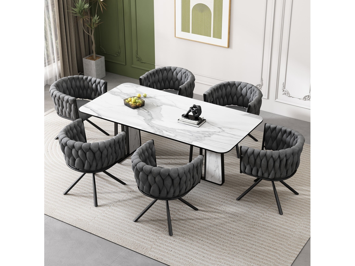 Juego de 6 sillas giratorias de terciopelo con brazos y patas de metal estilo gris