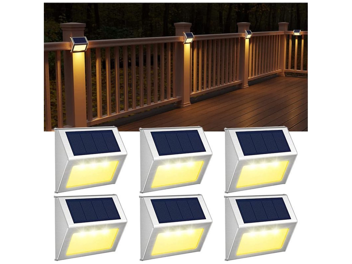 Luces solares exteriores de acero inoxidable impermeables para uso decorativo en jardines, cerca de escaleras, caminos y patios - 6 unidades