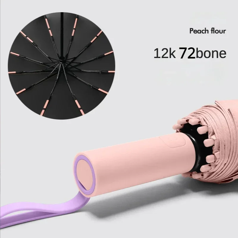 (rosa, 12k) Paraguas Plegable Automático, Resistente Al Viento Y De Alta Resistencia, Con Protección Solar Upf50+ Contra Los Rayos Uv.