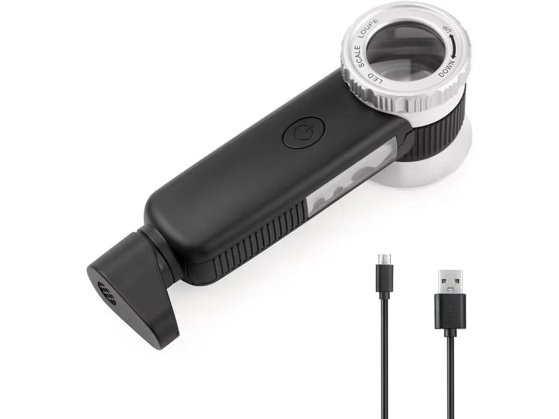 Lupa De 30 Aumentos Con 7 Luces, Lámpara De Bolsillo Plegable Recargable Por Usb.