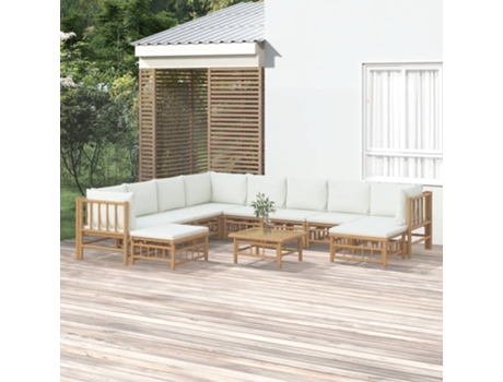 MAISON EXCLUSIVE Set de muebles de jardín 11 piezas bambú y cojines blanco crema
