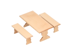 Mesa Y Bancos De Madera Para Casa De Muñecas En Miniatura A Escala 1:12 - Decorativos Y Seguros