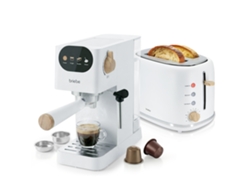 Nordic Set Cafetera 20 Bares Cápsulas, Café Molido Espumador Leche Tostadora 2 Rebanadas Anchas Briebe Skt1221wht Blanco