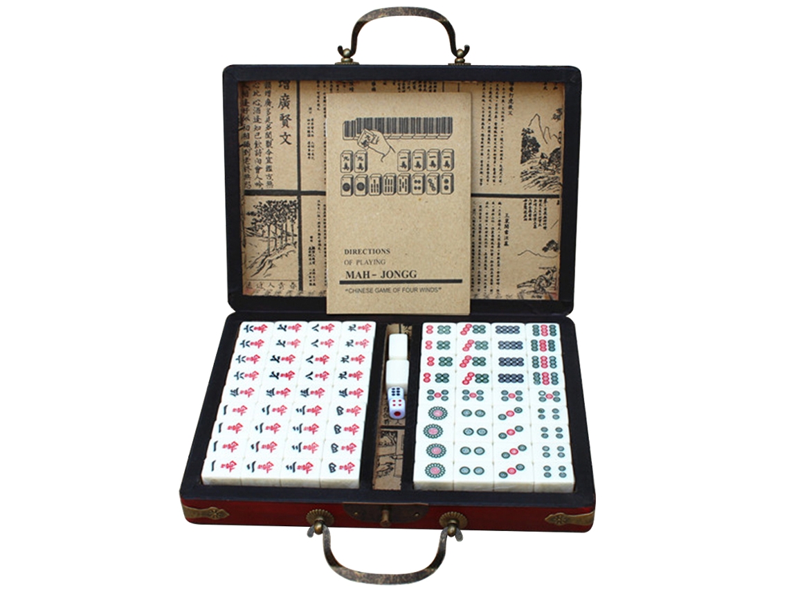 2026-set De Mahjong Chino Con 144 Fichas Portátil Con Caja Juego Mah-jong Fibra Juguete Chino