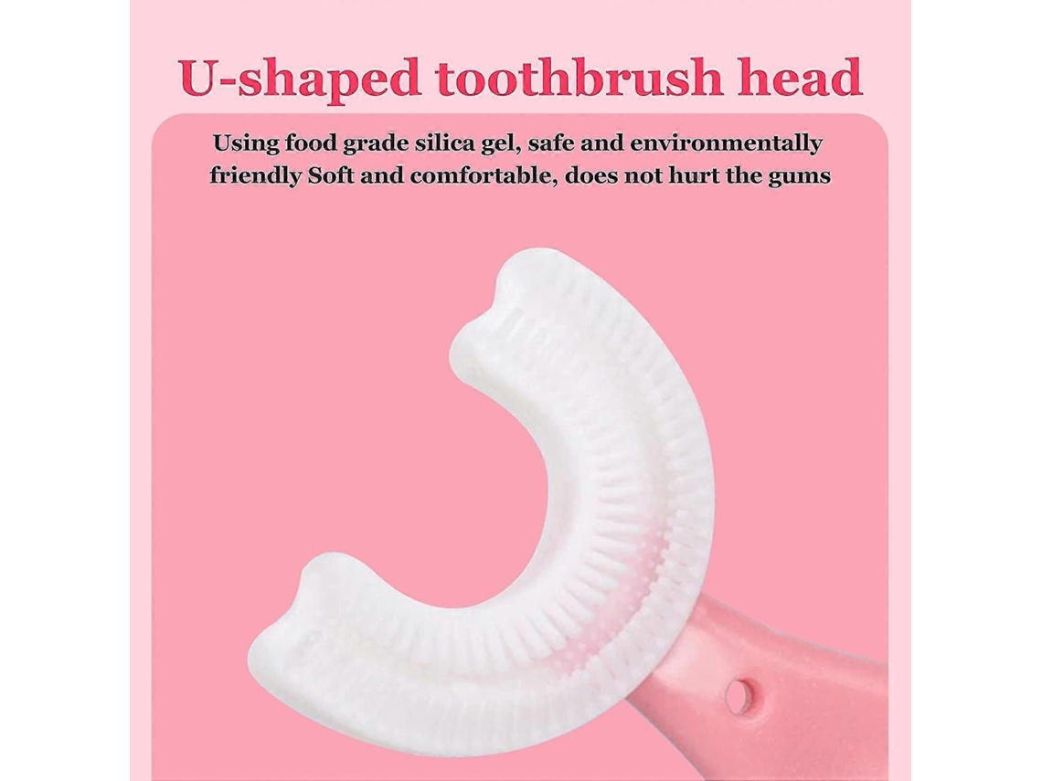 Cepillo de dientes infantil GOKOCO con forma de U y cabezal de silicona de grado alimenticio para una limpieza bucal de 360°, suave y adecuado para niños.