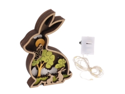 Adorno de conejito de Pascua de madera con luces