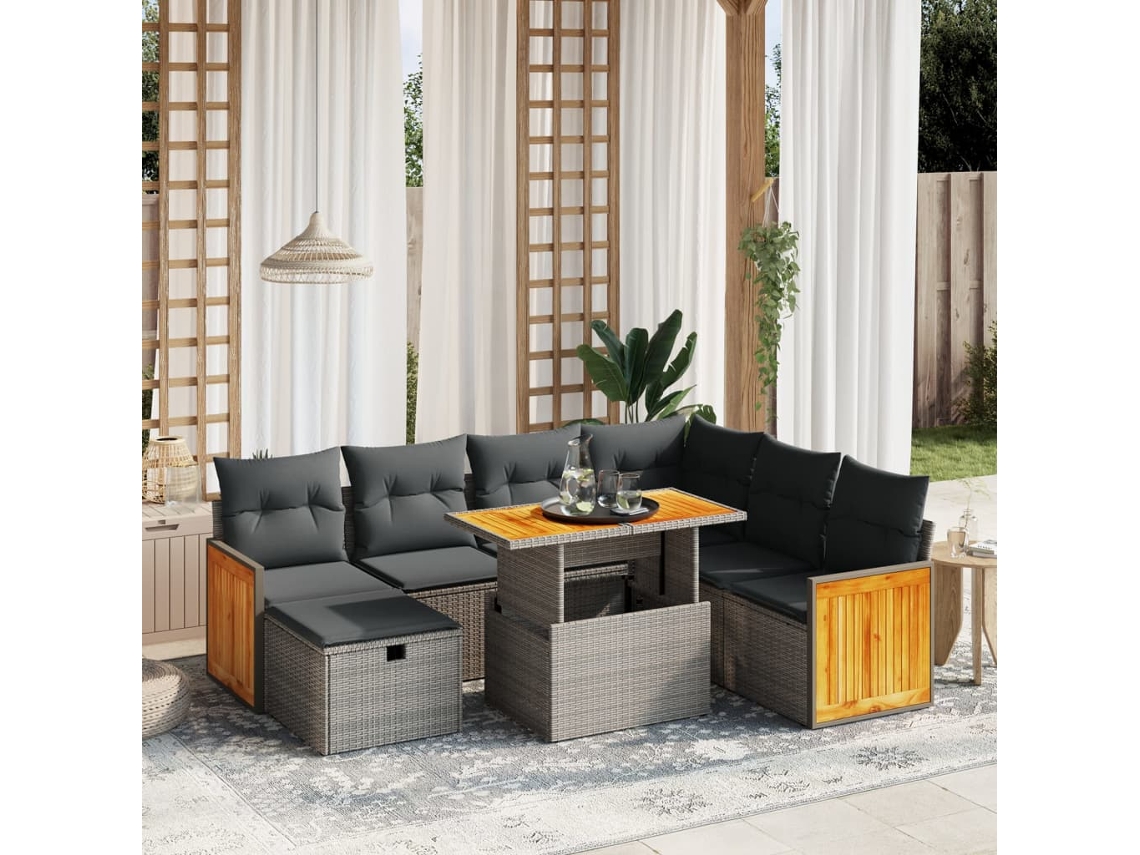 Conjunto de sofás de jardín de 8 piezas DKD Home Decor con cojines de mimbre gris
