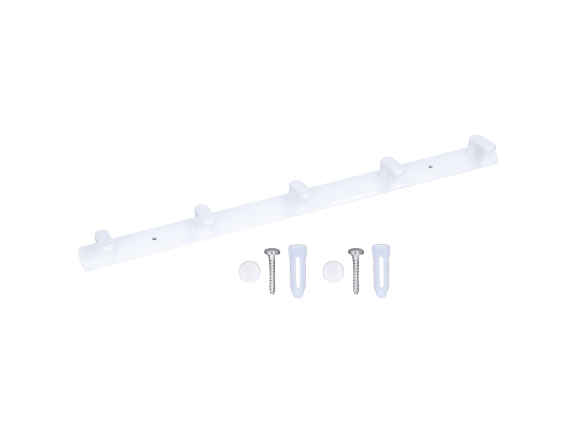 Perchero de pared moderno con 5 ganchos, color blanco, para baño y sala de estar.