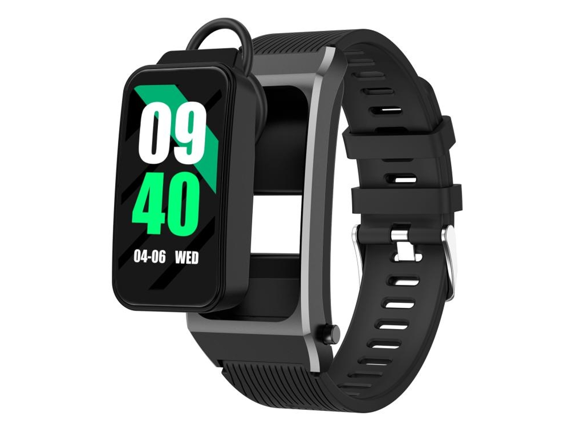 Auriculares Bluetooth 2 en 1 de 1,5 pulgadas con correa de silicona, reloj inteligente con monitorización del sueño (negro)