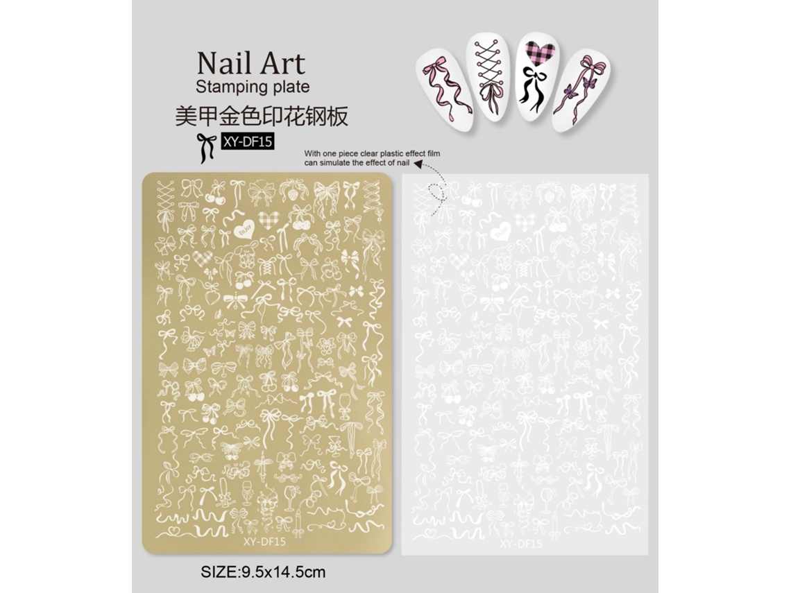 Diseño de uñas con motivos de bambú, flores, piel de serpiente y detalles dorados. Herramienta de transferencia de uñas. Placa de acero XY DF 15 Yunzii.