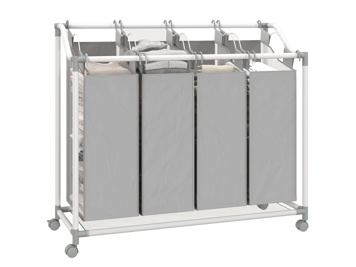Cesto Ropa 160l 4 Compartimentos Con Ruedas Y Bolsa Extraíble, 97x38x81cm, Gris
