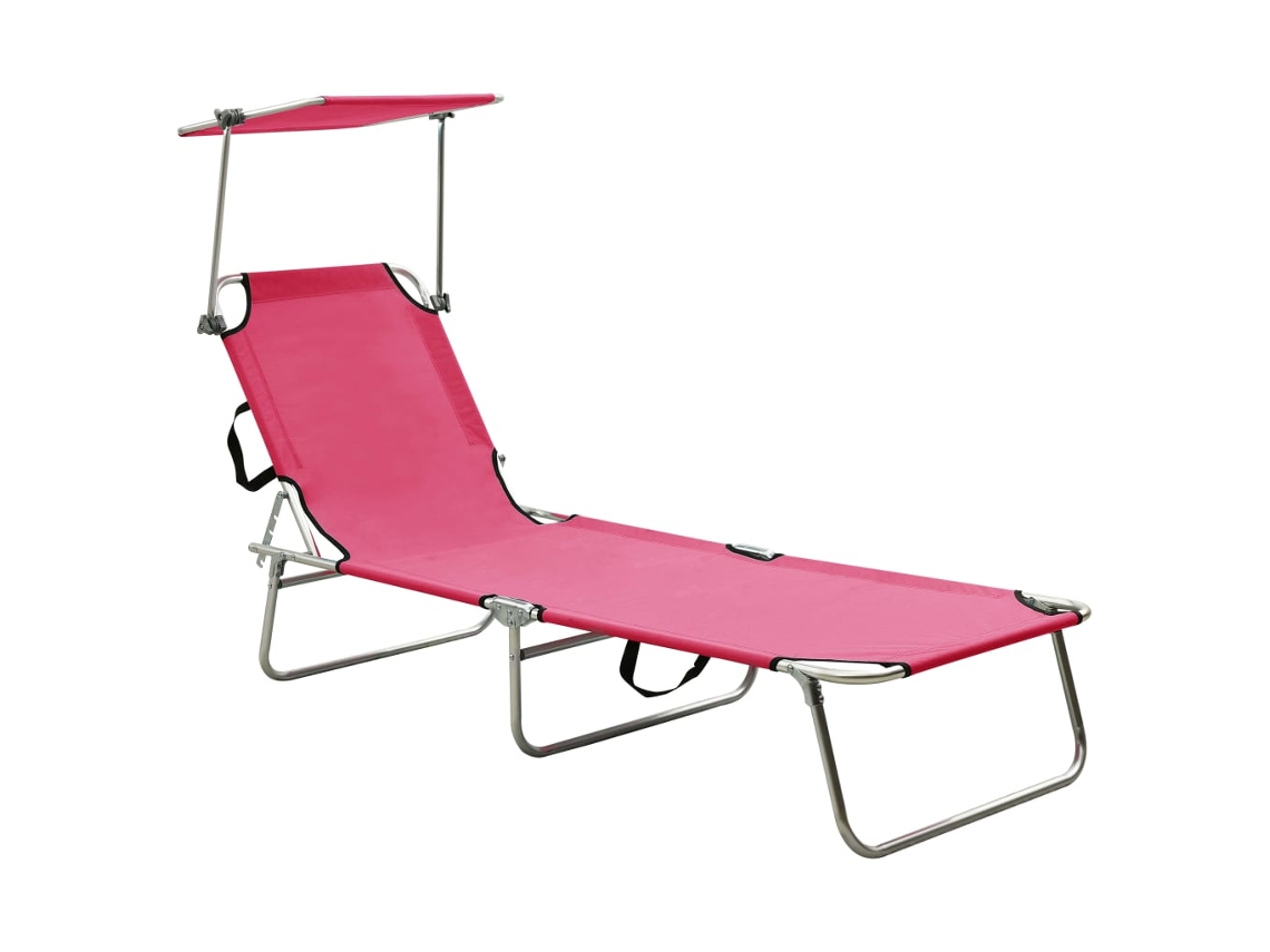 Tumbona plegable Mueble para patio Asiento de jardín con toldo aluminio rosa