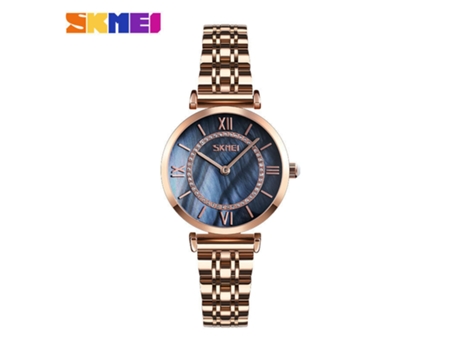 Relojes simples para parejas, reloj con correa de acero inoxidable para hombres y mujeres, esfera de concha negra con concha de oro rosa para mujer...