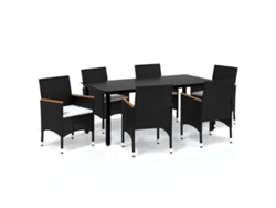 Conjunto 7 de comedor de jardín VIDAXL y cojines ratán sintético negro