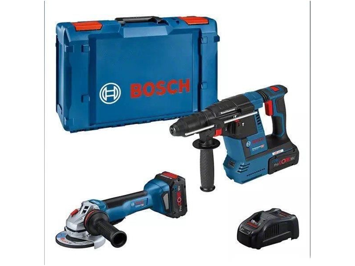 Kit de 2 herramientas Bosch Gws 18V-10 P Amoladora angular Gbh 18V-26 Taladro percutor 5,5 Ah Procore 0615990N33