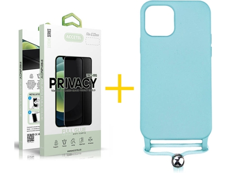 Carcasa + 1 Protector de Vidrio Anti-Spy iPhone 13 Pro Max ACCETEL Gel Rope Azul Agua