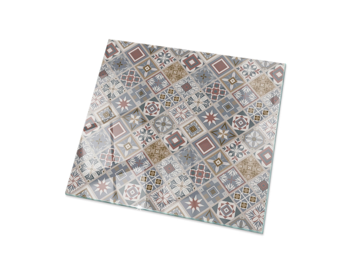 Tablero De Vidrio Cuadrado Espelharte (60x60 Cm - Patrón De Mosaico Con Adornos - Gris)