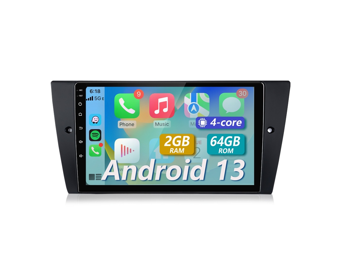 Radio Android 13 para BMW Serie 3 E90 E91 E92 E93 | Pantalla IPS HD de 9" | CarPlay/Android Auto inalámbrico | 2 GB de RAM / 64 GB de almacenamiento | Audio DSP Junsun