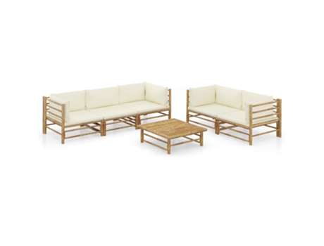 MAISON EXCLUSIVE Set de muebles de jardín 6 piezas bambú y cojines blanco crema