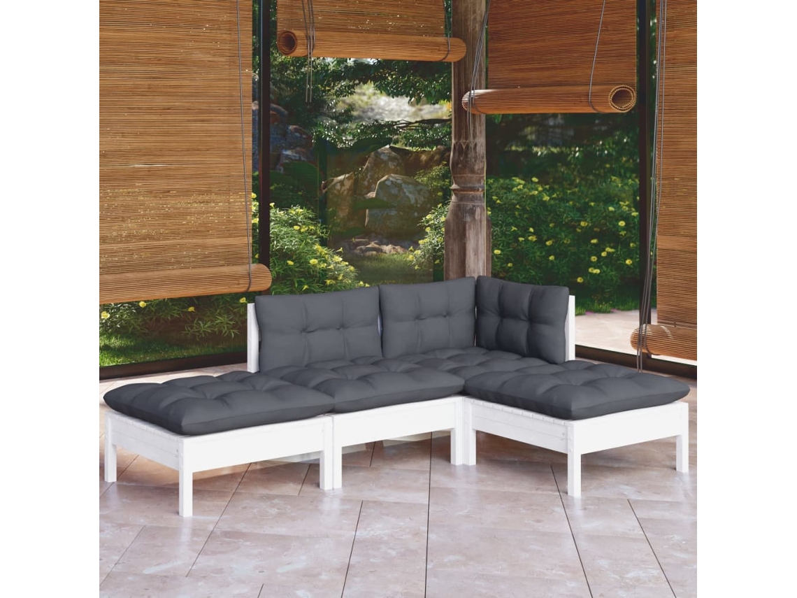 Conjunto de salón de jardín de 4 piezas con cojines de pino macizo DKD Home Decor