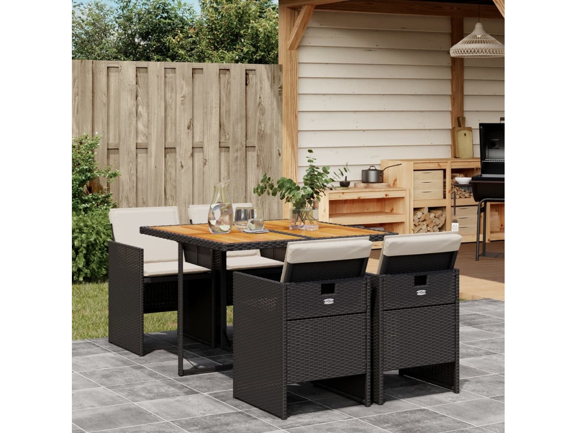 Juego de comedor de jardín de 5 piezas con cojines, mimbre sintético negro, DKD Home Decor