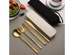 (oro) Juego De Cubiertos Portátil De Acero Inoxidable 304, Que Incluye Cuchillo, Tenedor, Cuchara Y Caja De Almacenamiento.