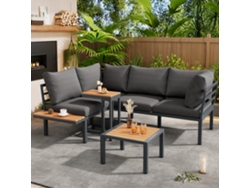 Conjunto De Muebles De Jardín: Sofá Y Mesa Auxiliar, Acero Y Madera Sintética.